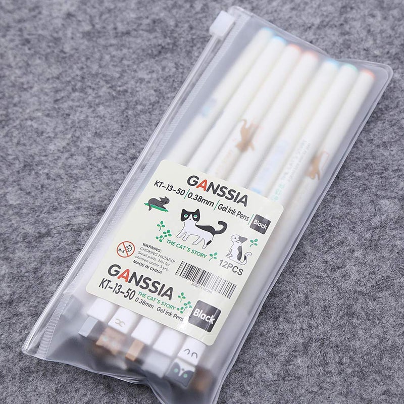 GANSSIA 12Pcs Cats Pen 0.38mm Gel Ink Roller Pens Black Ink Cute Stationery Gifts - Image 5